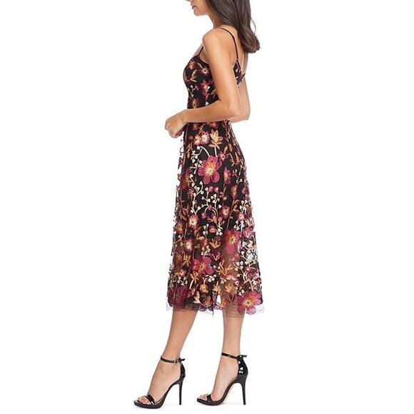 Dress the Population Uma Floral Embroidered Gold Sequins Midi Dress Size XS - Picture 4 of 5